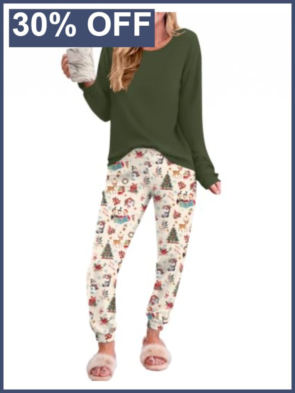 Women's Plaid Pajama Set Long Sleeve Jogger Pants Soft Sleepwear Two-Piece